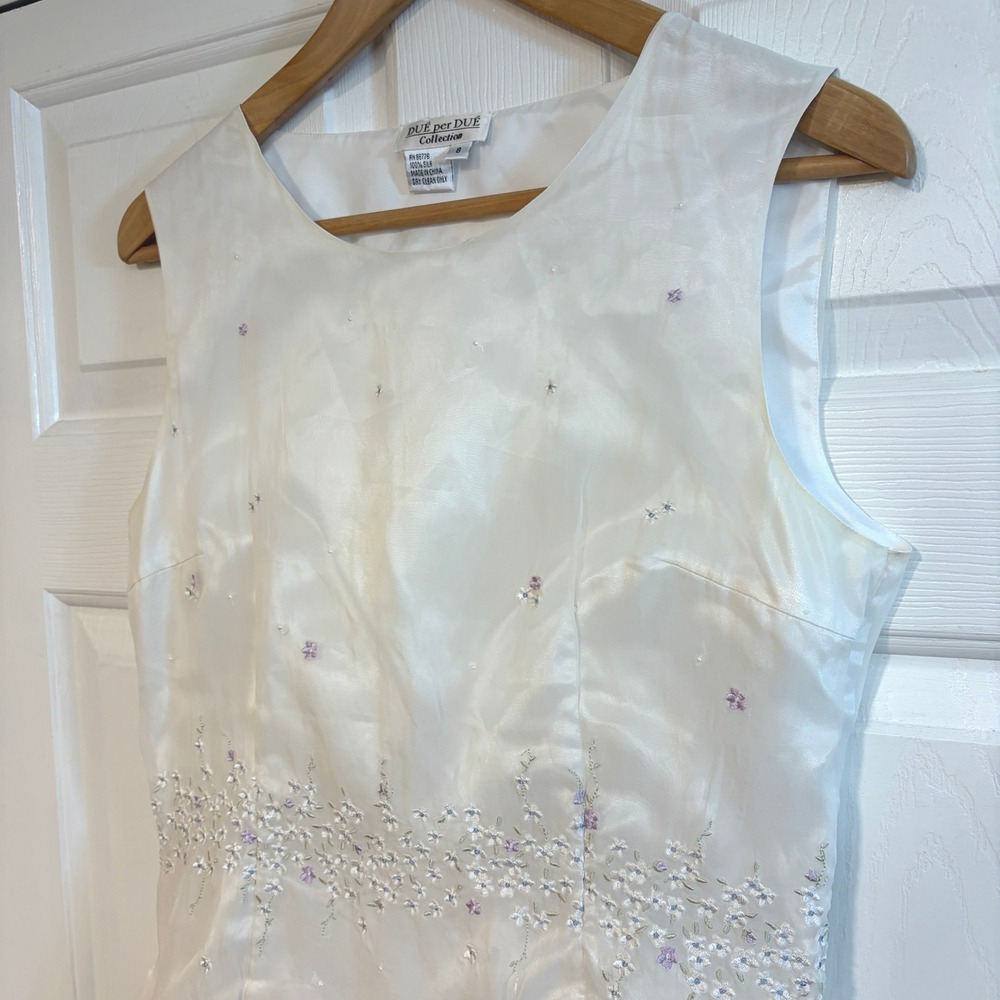 Dué per Dué Collection 100% Silk Embroidered Beaded Sleeveless Blouse Ivory M 8